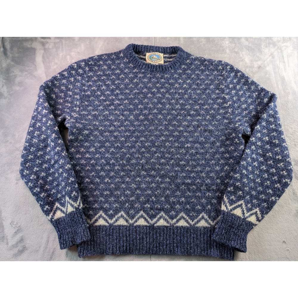 Environmental Clothing Co Mens Large Wool Blend Sweater Blue Geometric Made USA